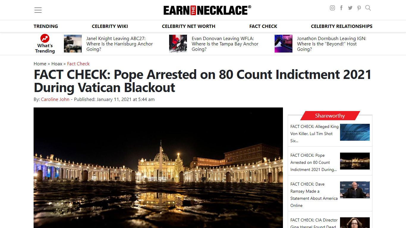 FACT CHECK: Pope Arrested on 80 Count Indictment 2021 During Vatican ...