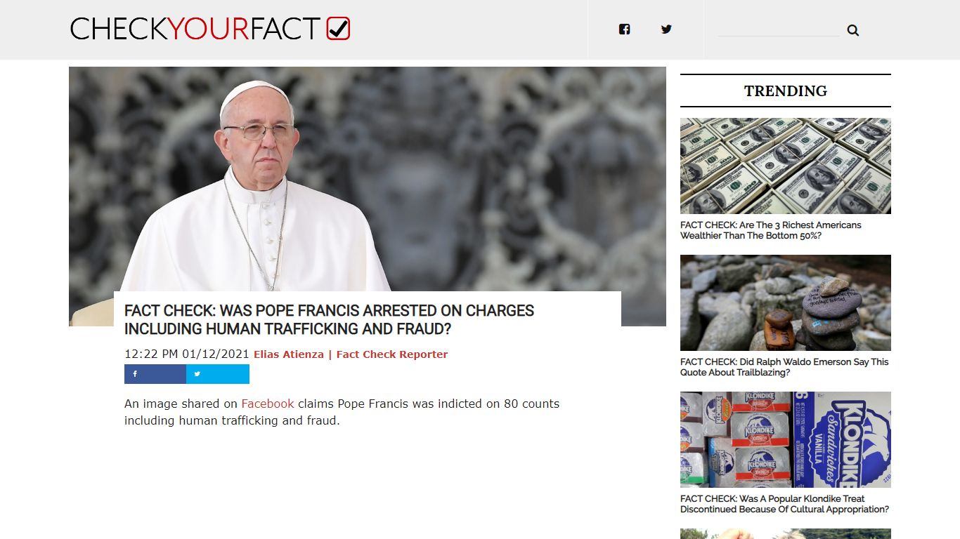 FACT CHECK: Was Pope Francis Arrested On Charges Including Human ...